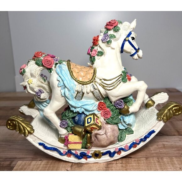 World Bazaars Vintage Resin Musical Rocking Horse - Picture 1 of 7